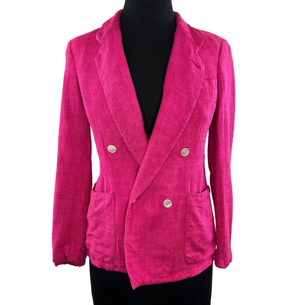 VINTAGE J. McLaughlin Hot Pink Hand Woven Double Breasted Blazer Pockets XS S